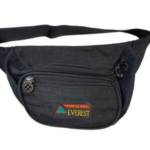 Everest Vintage Black Nylon Fanny Pack Waist Bag 3-Pocket Original Top Sports